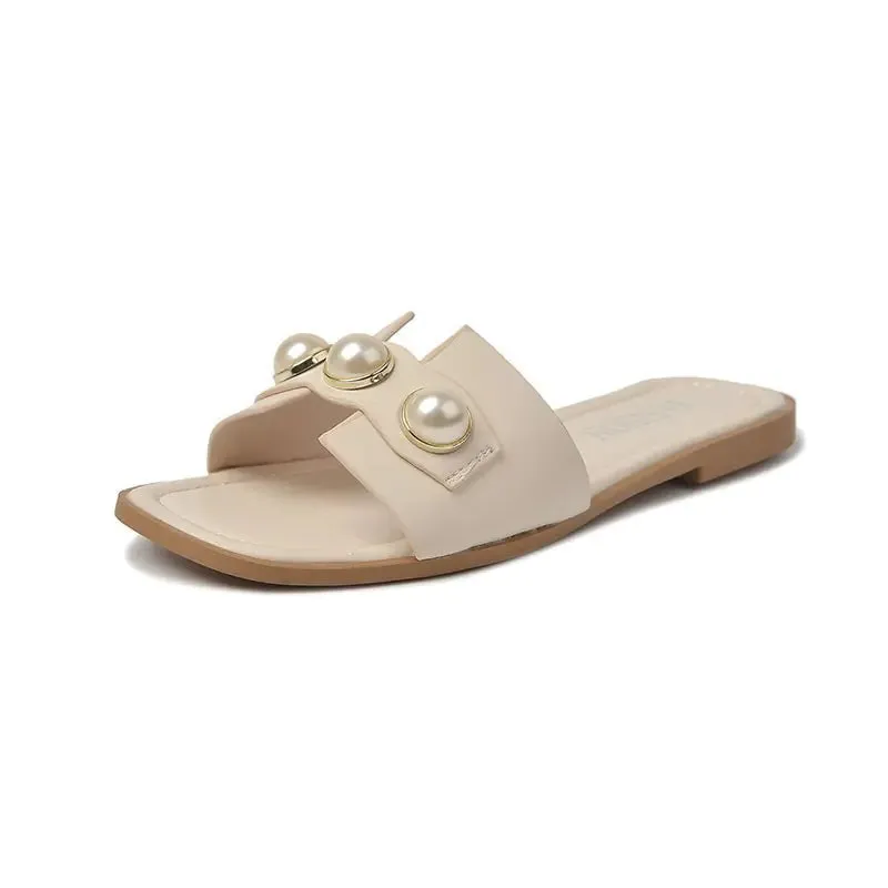 Flat Sleek Beach Sandals Pearl Rich variety