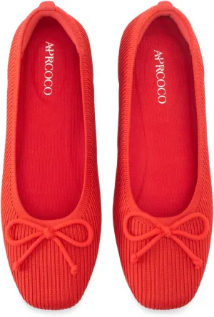 Flats for Women Bowknot Ballet Knit Foldable Flat Square Toe Comfort Light Shoes Office Low Top Flats