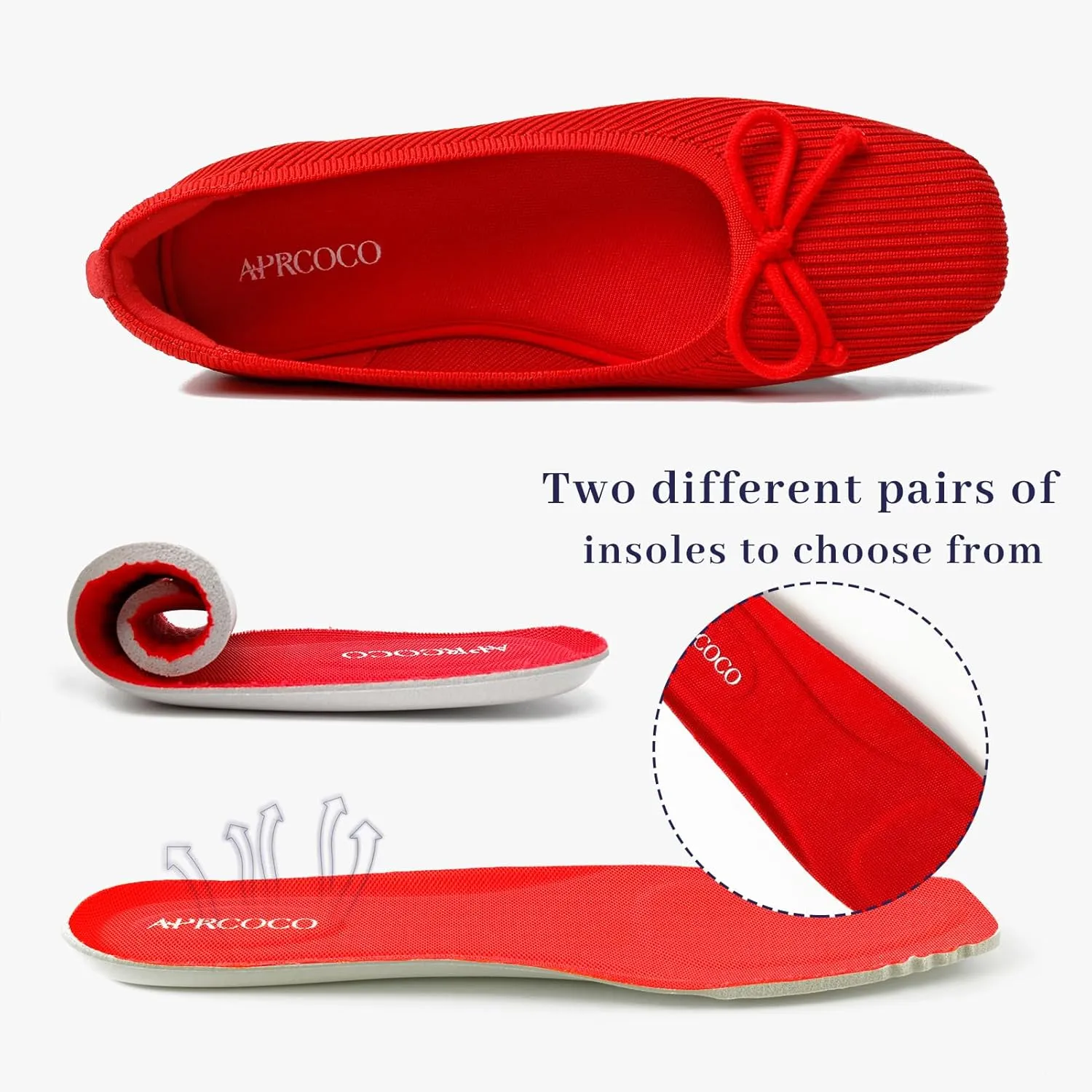 Flats for Women Bowknot Ballet Knit Foldable Flat Square Toe Comfort Light Shoes Office Low Top Flats