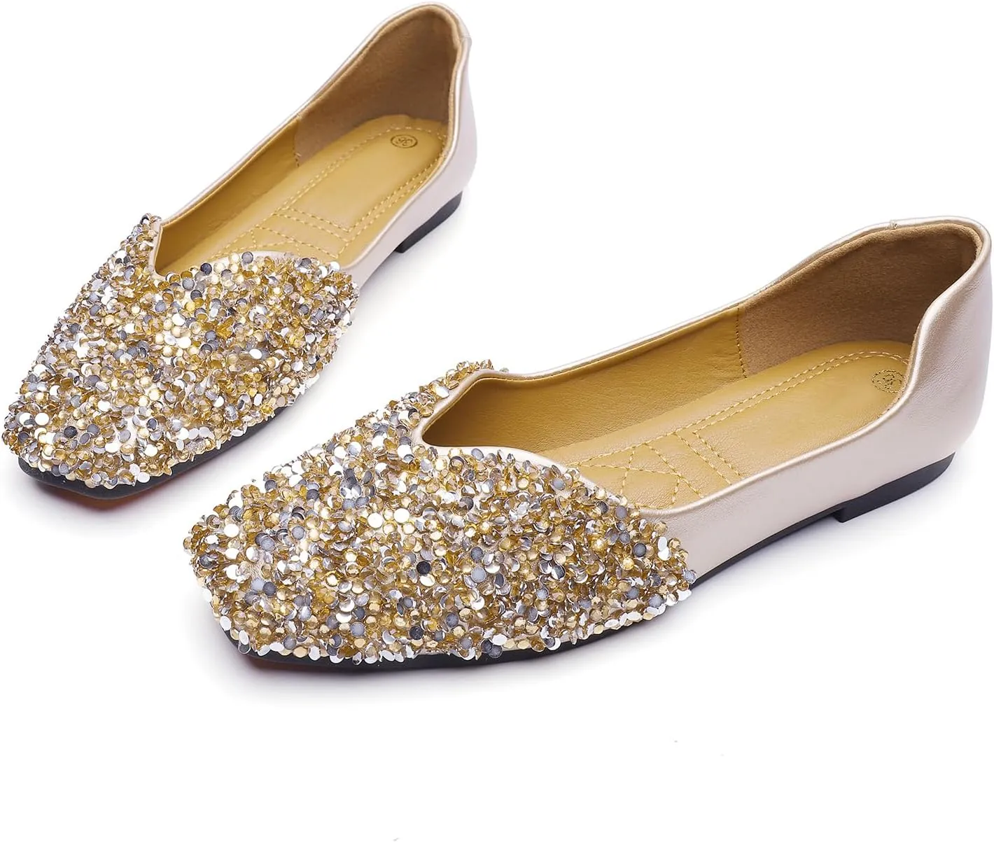 Flats Shoes Women Rhinestone Square Fashion Ballet Flats Wedding Flats for Women Comfortable Slip on Low Heel Dress Shoes