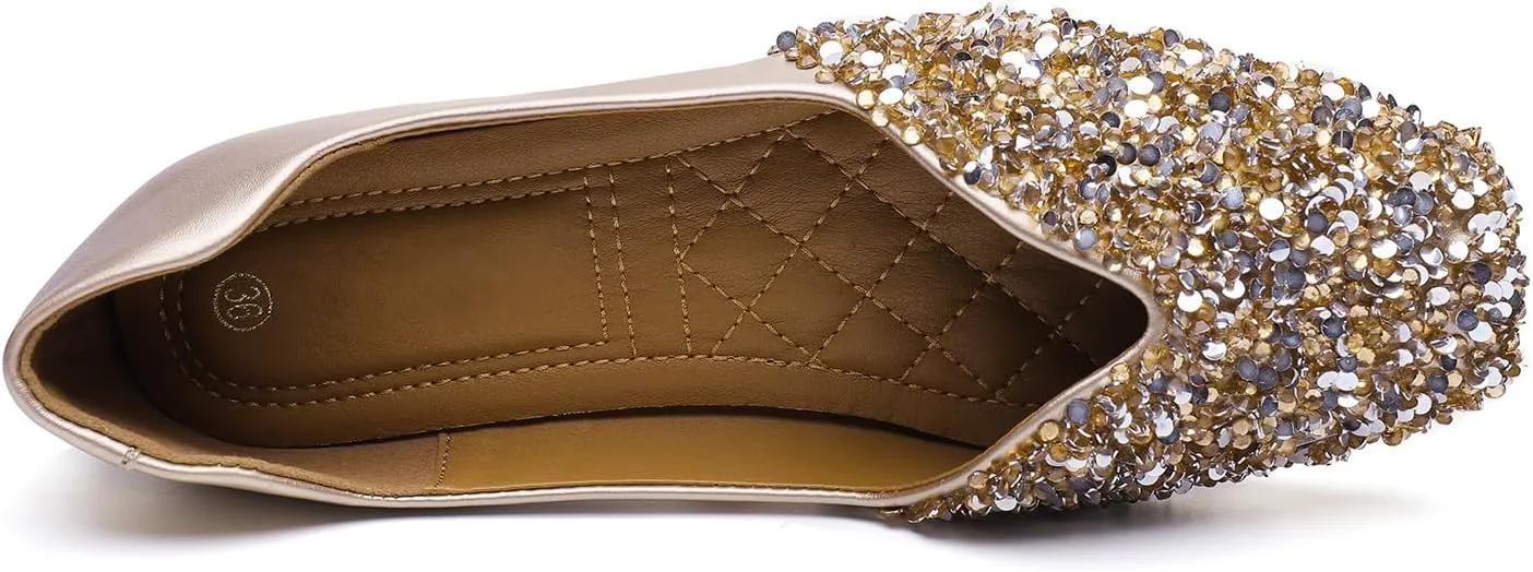 Flats Shoes Women Rhinestone Square Fashion Ballet Flats Wedding Flats for Women Comfortable Slip on Low Heel Dress Shoes