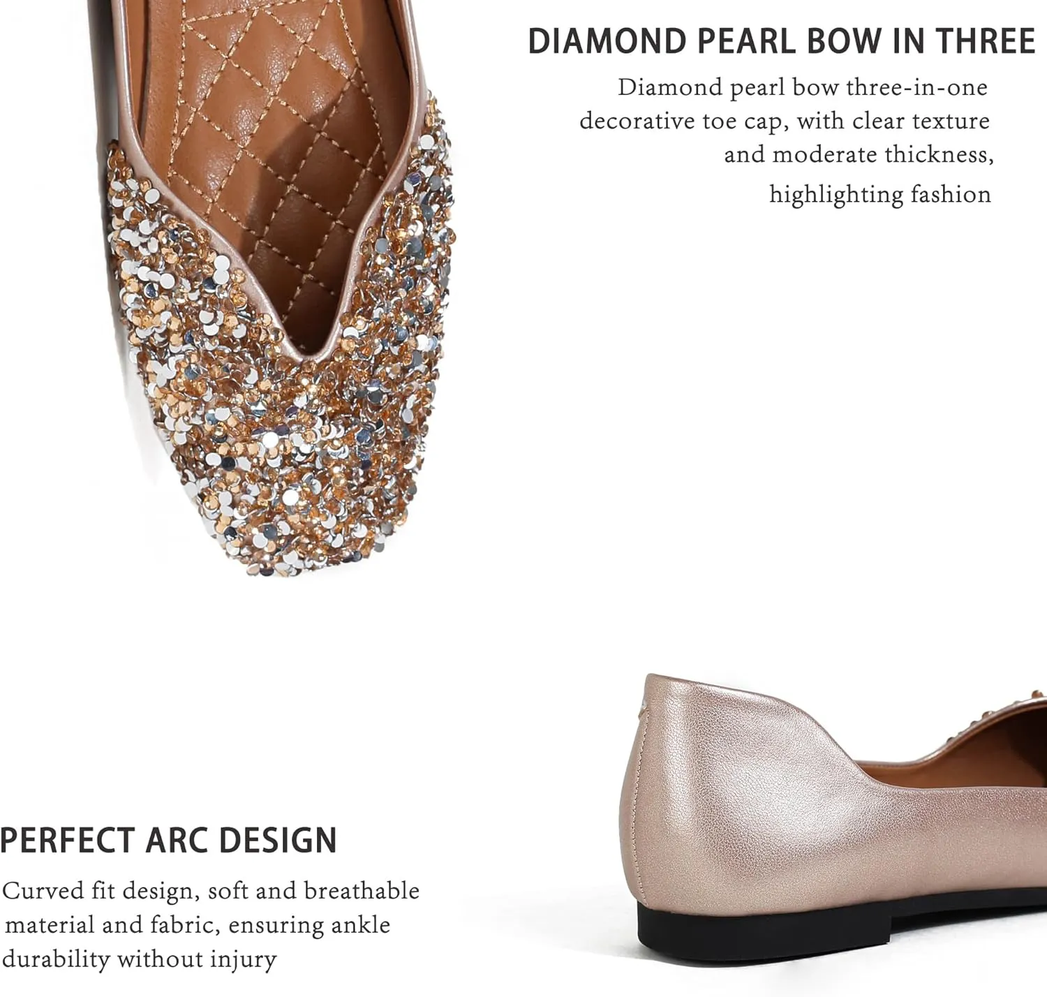 Flats Shoes Women Rhinestone Square Fashion Ballet Flats Wedding Flats for Women Comfortable Slip on Low Heel Dress Shoes