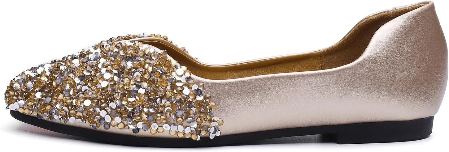 Flats Shoes Women Rhinestone Square Fashion Ballet Flats Wedding Flats for Women Comfortable Slip on Low Heel Dress Shoes