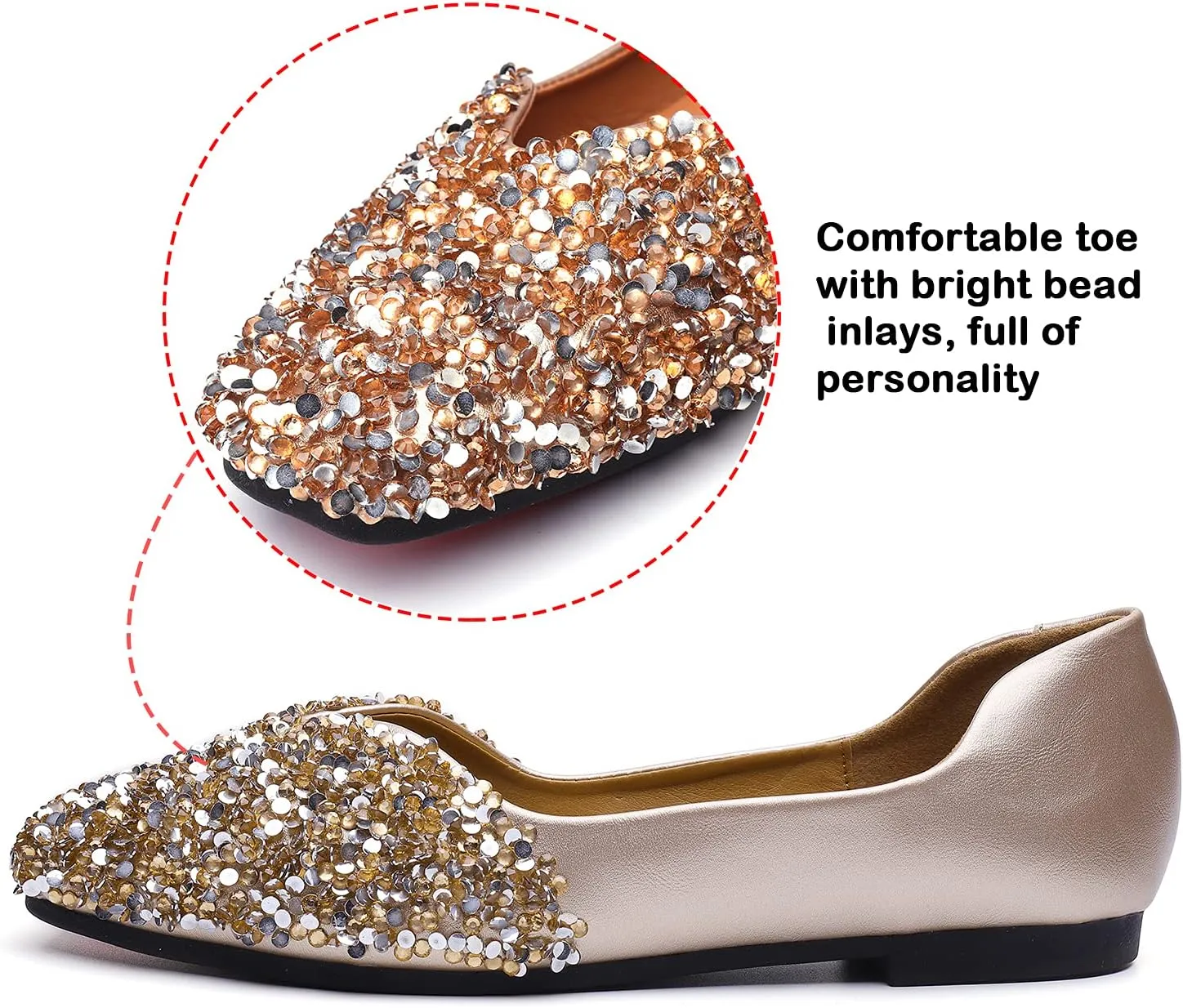 Flats Shoes Women Rhinestone Square Fashion Ballet Flats Wedding Flats for Women Comfortable Slip on Low Heel Dress Shoes