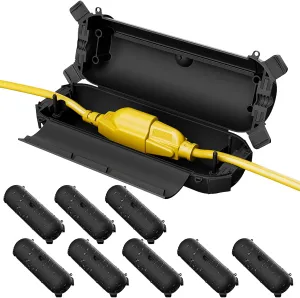 Flemoon [9 Pack] Outdoor Extension Cord Safety Cover, IP44 Waterproof Connection Protector, Weatherproof Electrical Box for Outdoor Plug, Outlet, Holiday Light, Christmas Decorations, Black