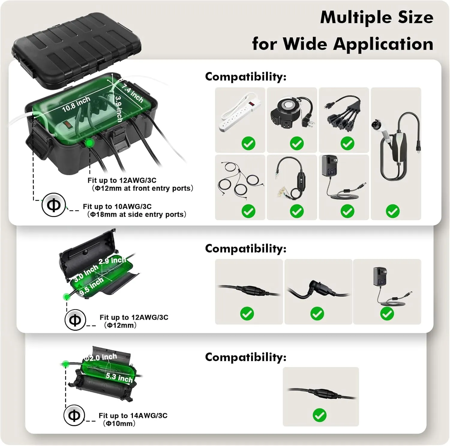 Flemoon [9 Pack] Outdoor Extension Cord Safety Cover, IP44 Waterproof Connection Protector, Weatherproof Electrical Box for Outdoor Plug, Outlet, Holiday Light, Christmas Decorations, Black