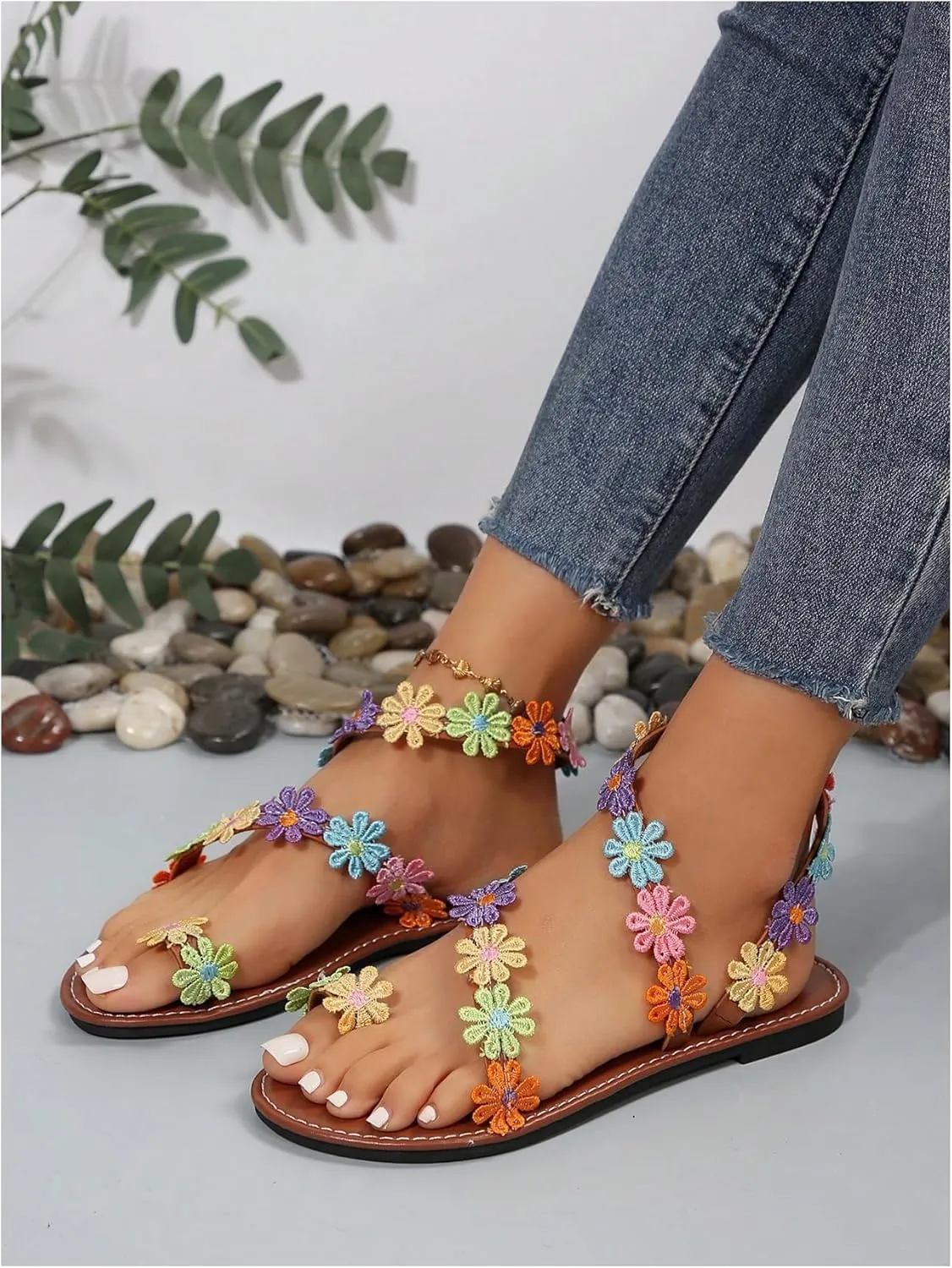 Floerns Women's Elegant Rhinestone Butterfly Transparent Elastic Strap Summer Flat Sandals