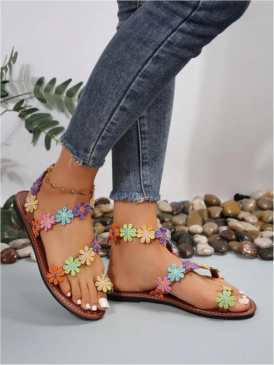 Floerns Women's Elegant Rhinestone Butterfly Transparent Elastic Strap Summer Flat Sandals