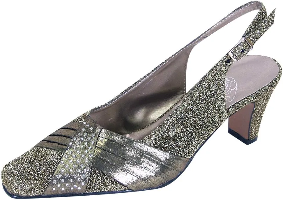 Floral Layla Women's Wide Width Glittery Slingback Shoes with Pleated Front Crystals