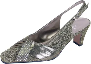 Floral Layla Women's Wide Width Glittery Slingback Shoes with Pleated Front Crystals