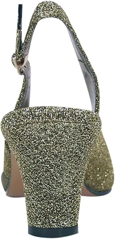 Floral Layla Women's Wide Width Glittery Slingback Shoes with Pleated Front Crystals