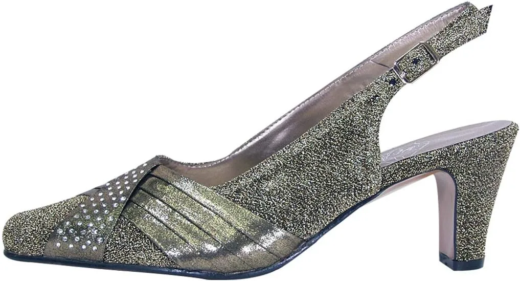 Floral Layla Women's Wide Width Glittery Slingback Shoes with Pleated Front Crystals