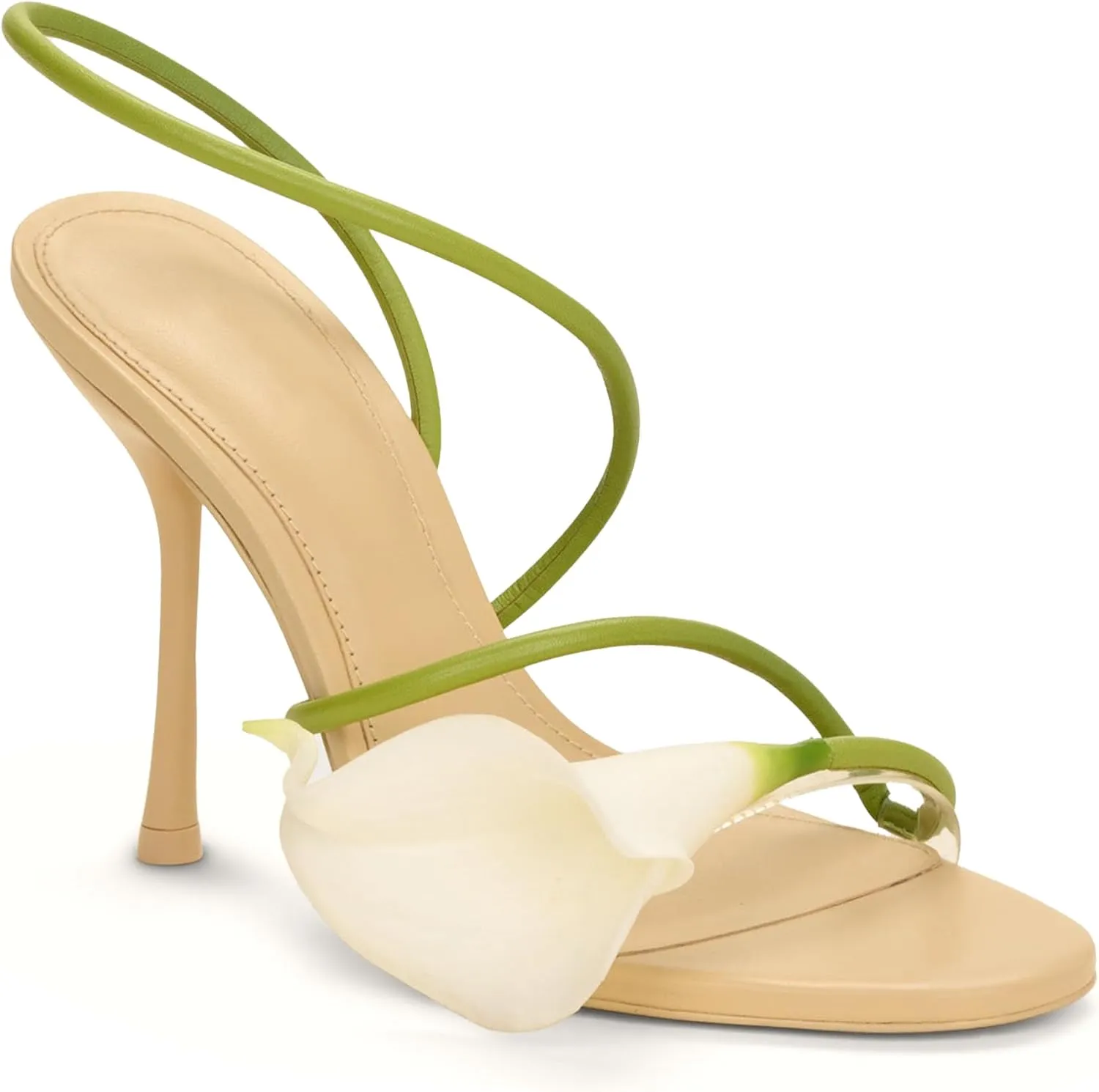 Floral Stiletto Heels for Women Elegant Calla Lily Open Toe Strappy High Heel Sandals Party Wedding Dressy Shoes