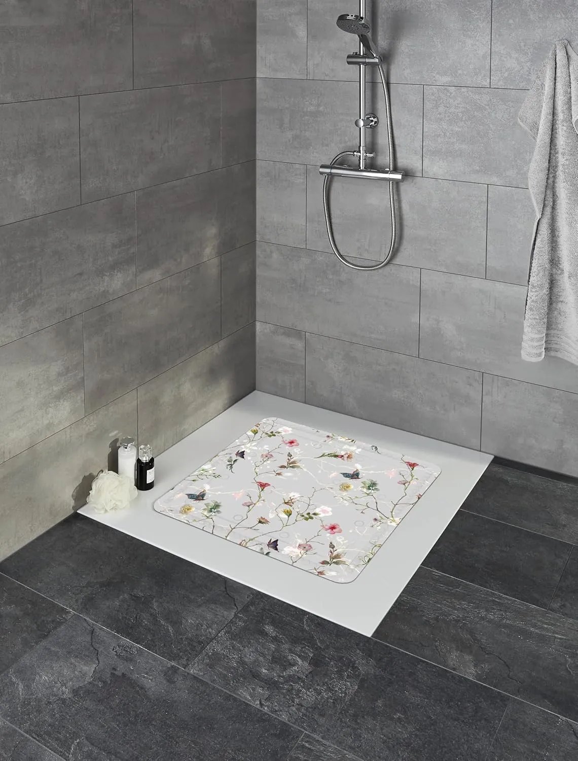 Flores Shower Mat 55 x 55 cm Multi-Coloured PVC