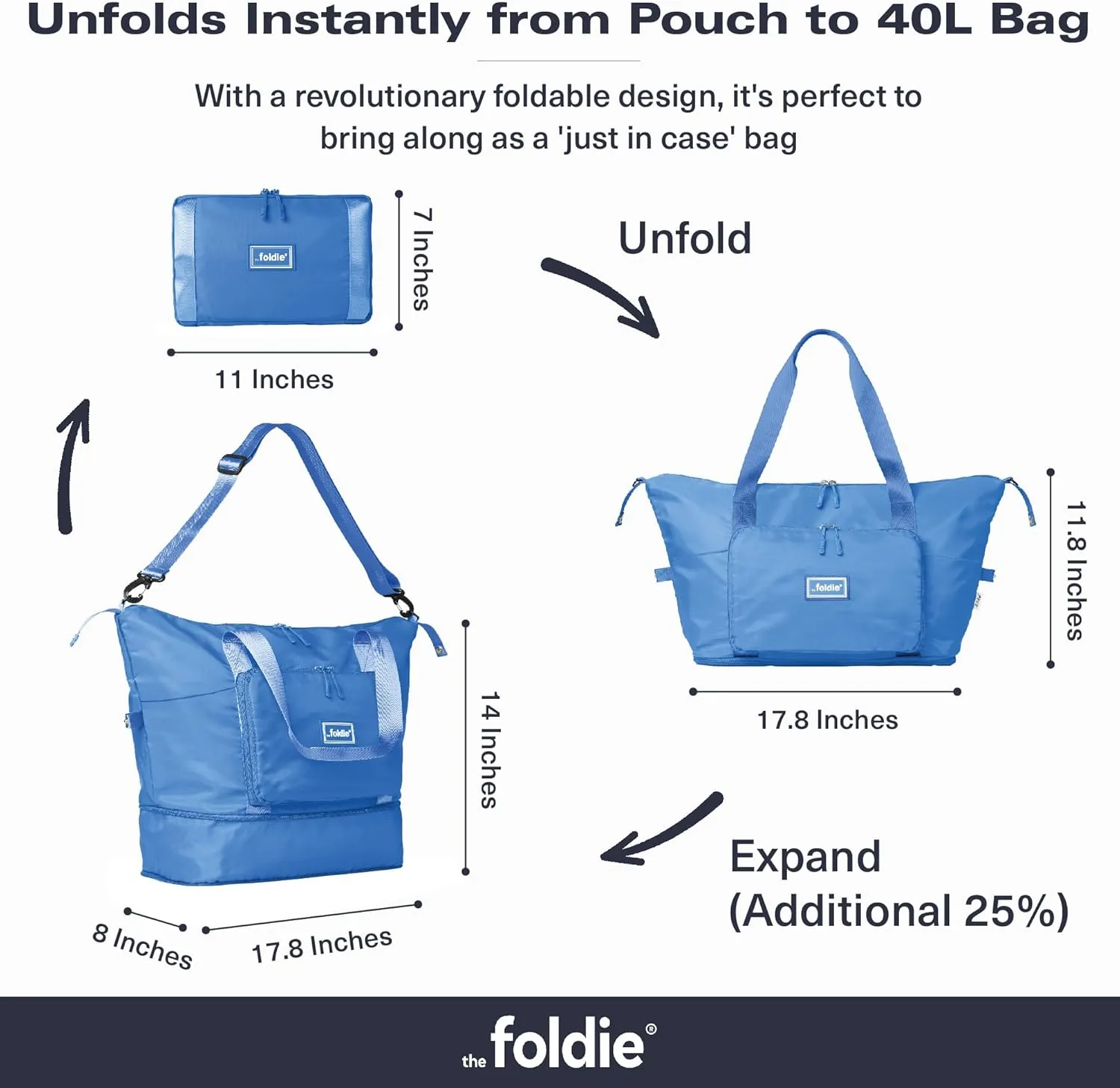 Foldable Travel Tote Bag for Women - 40L Weekender Bag with Multiple Pockets - Carry On Personal Item Travel Bag