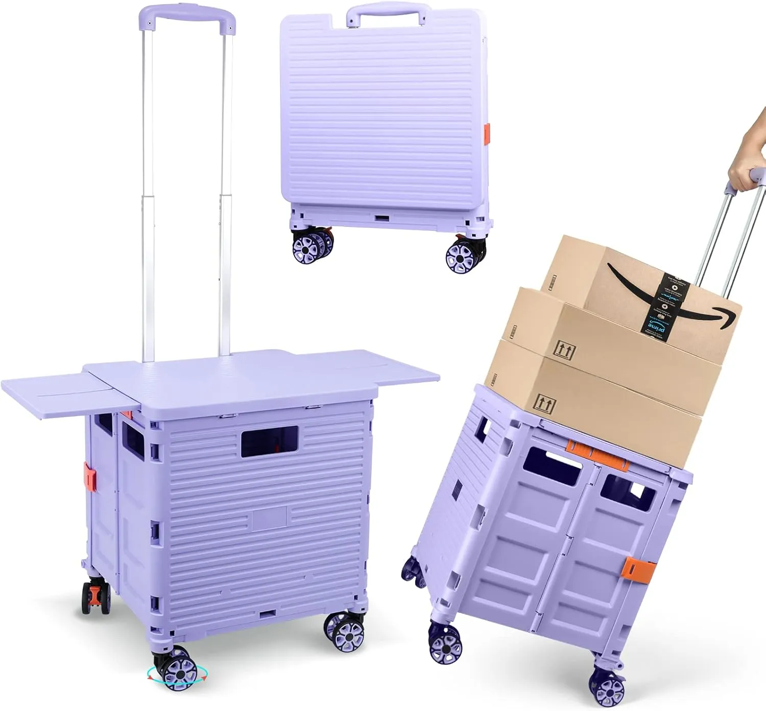 Foldable Utility Cart Folding Portable Rolling Crate with Magnetic Extended Lid,360°Rotate Wheels,176LBS Load Capacity,Heavy Duty Durable Dolly Cart for Teacher Tourist Shopping Office Outdoor