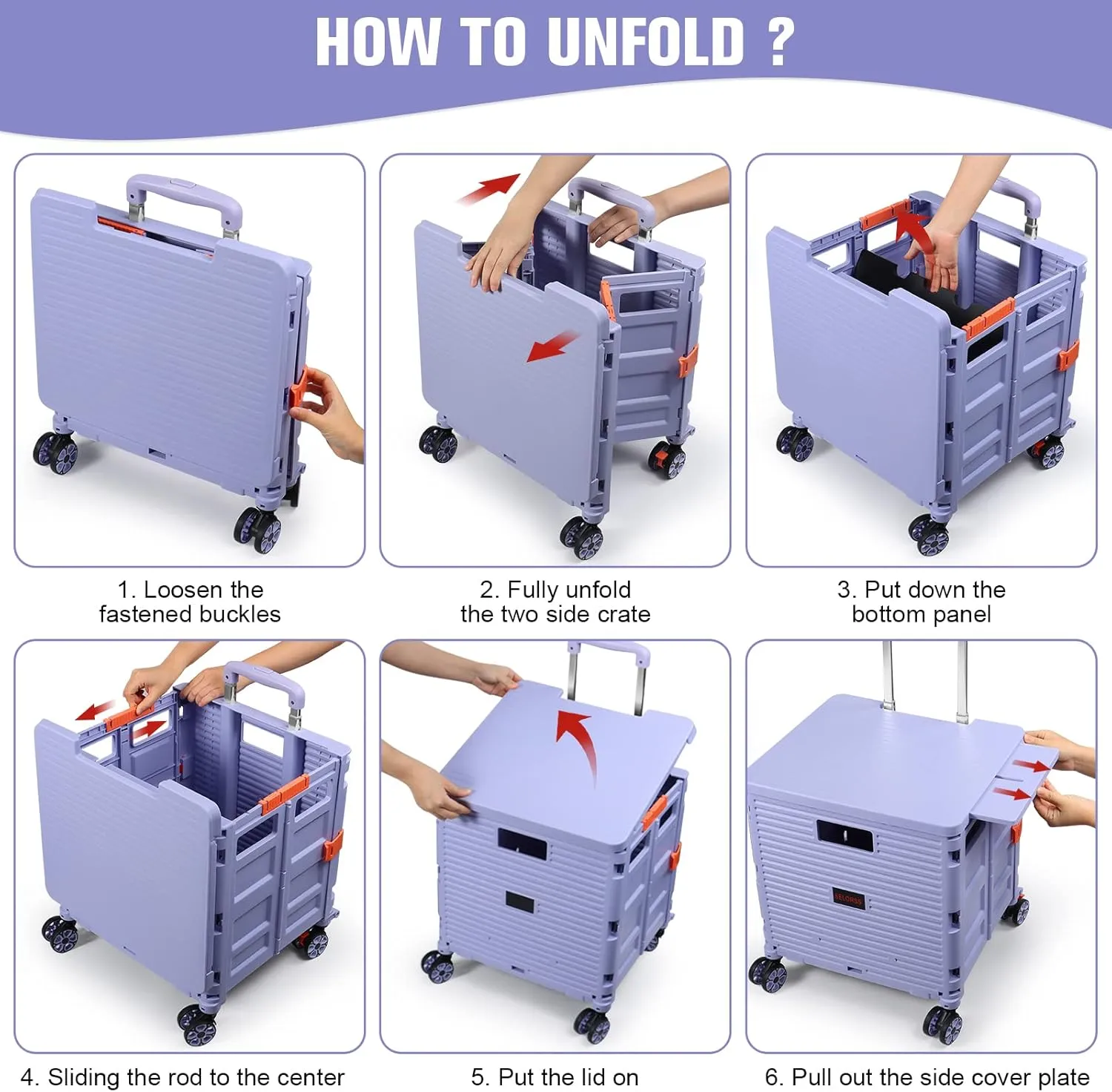 Foldable Utility Cart Folding Portable Rolling Crate with Magnetic Extended Lid,360°Rotate Wheels,176LBS Load Capacity,Heavy Duty Durable Dolly Cart for Teacher Tourist Shopping Office Outdoor