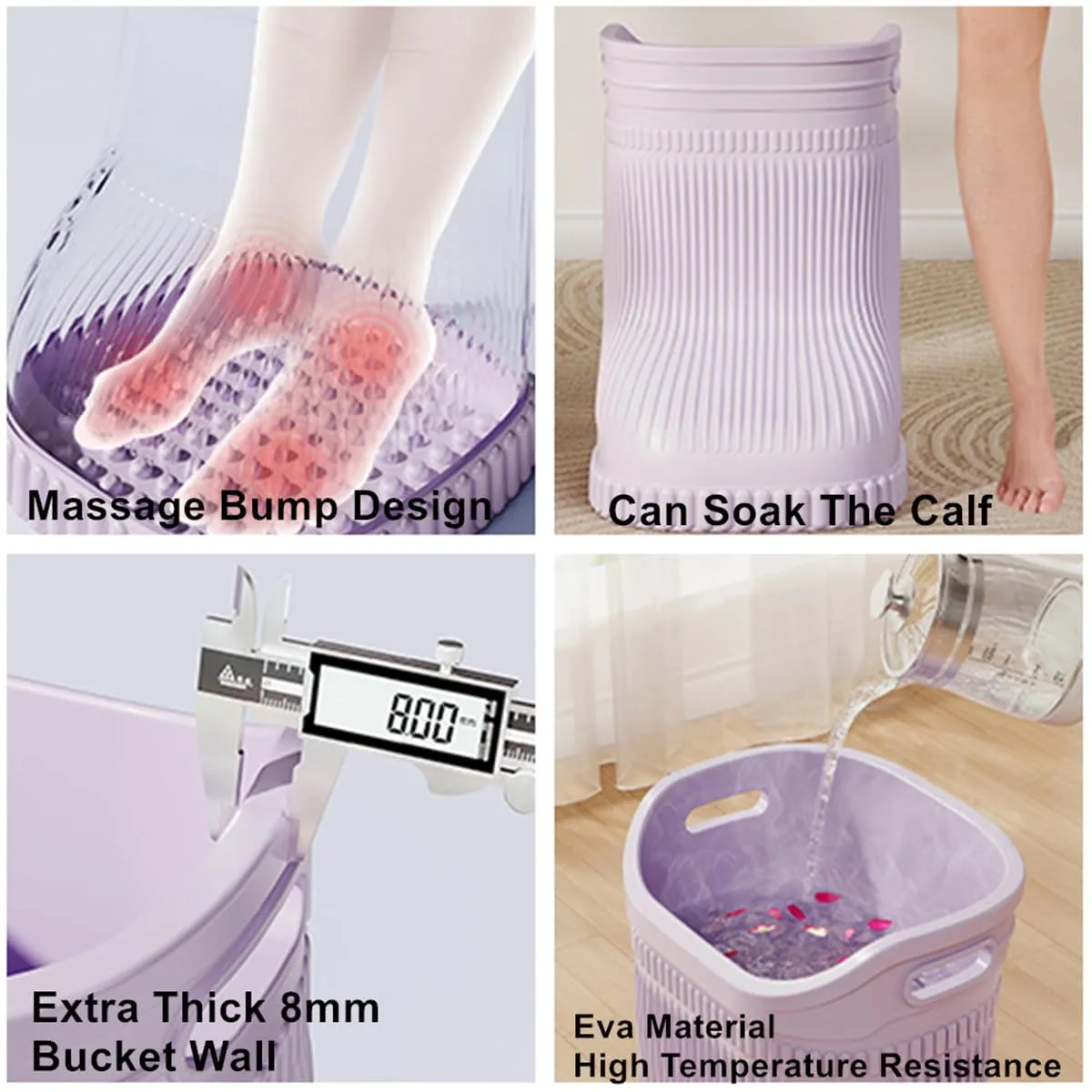Foot Spa Bath,Boot Shaped with Massage Bumps & Calf Soaking for Relaxation, Pain Relief and Improved Circulation (Purple,S)