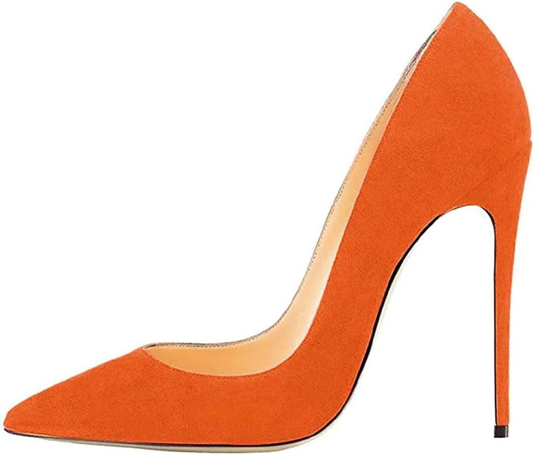 FOWT Women Closed Pointed Toe High Stiletto Pumps Slip-on Fancy Elegant Matte Leather Heels Sexy Versatile Slim Ballroom Wedding Party Dress Shoes Size 4-15 US