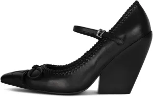 FOWT Women Elegant Bow Knot Single Strap Mary Jane Pumps Square Toe Special Chunky High Heel Adjustable Buckle Prom Evening Dress Date Shoes Size 4-16 US