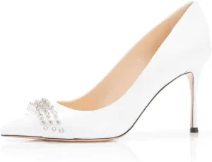 FOWT Women Fashion Rivet Studs Pointed Closed Toe Pumps Stiletto Mid High Heels Classic Chic Elegant Party Dress Shoes 4-15 M US