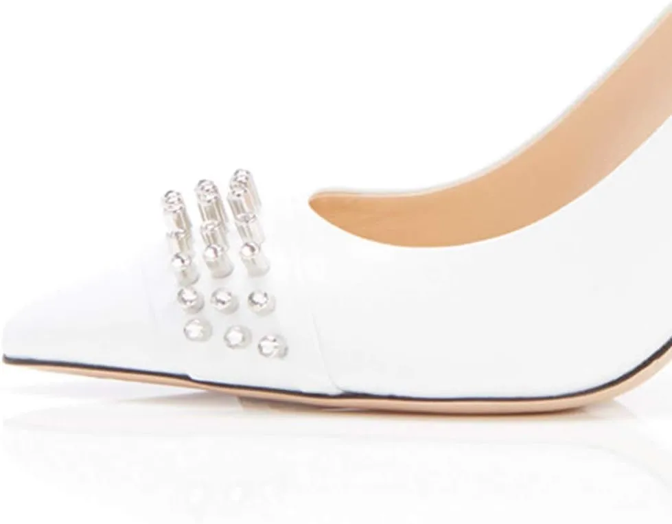 FOWT Women Fashion Rivet Studs Pointed Closed Toe Pumps Stiletto Mid High Heels Classic Chic Elegant Party Dress Shoes 4-15 M US