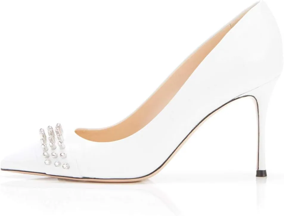 FOWT Women Fashion Rivet Studs Pointed Closed Toe Pumps Stiletto Mid High Heels Classic Chic Elegant Party Dress Shoes 4-15 M US