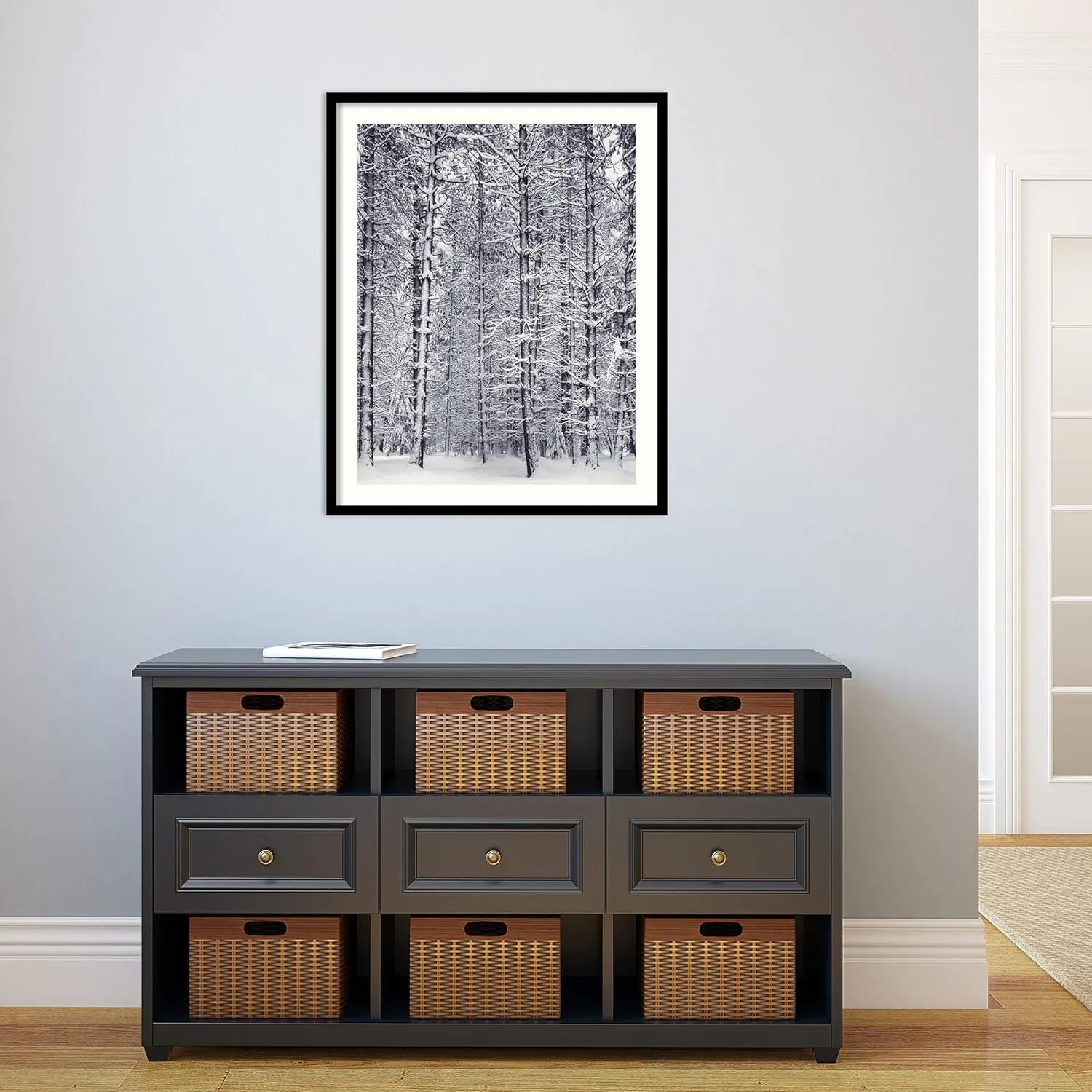 Framed Art Print, 'Pine Forest in the Snow, Yosemite National Park' by Ansel Adams: Outer Size 25 x 31"