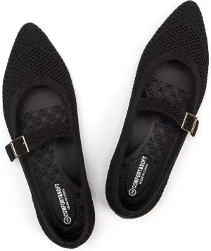 Frank Mully Women's Mesh Flats Mary Jane Shoes Pointed Toe Lightweight with Adjustable Instep Strap Knit Flat Shoes for Women Dressy Casual Washable Walking Shoes
