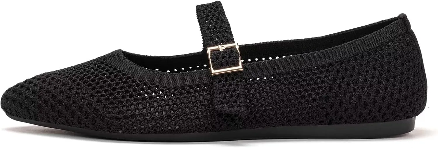 Frank Mully Women's Mesh Flats Mary Jane Shoes Pointed Toe Lightweight with Adjustable Instep Strap Knit Flat Shoes for Women Dressy Casual Washable Walking Shoes