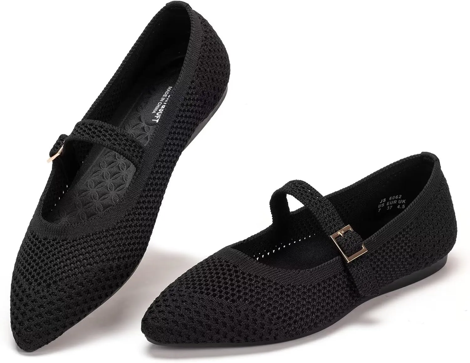 Frank Mully Women's Mesh Flats Mary Jane Shoes Pointed Toe Lightweight with Adjustable Instep Strap Knit Flat Shoes for Women Dressy Casual Washable Walking Shoes