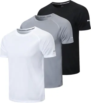 frueo Men's 3 Pack Workout Shirts Quick Dry Moisture Wicking Short Sleeve Mesh Athletic T-Shirts