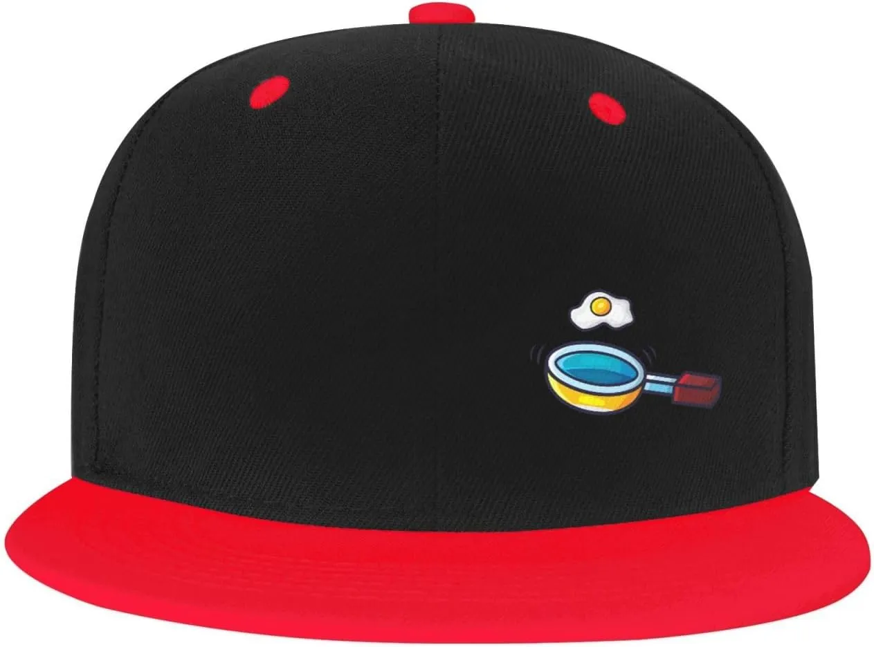 Frying Pan with Eggs Snapback Hats for Men Women Hat Baseball Cap Flat Bill Visor White Hat