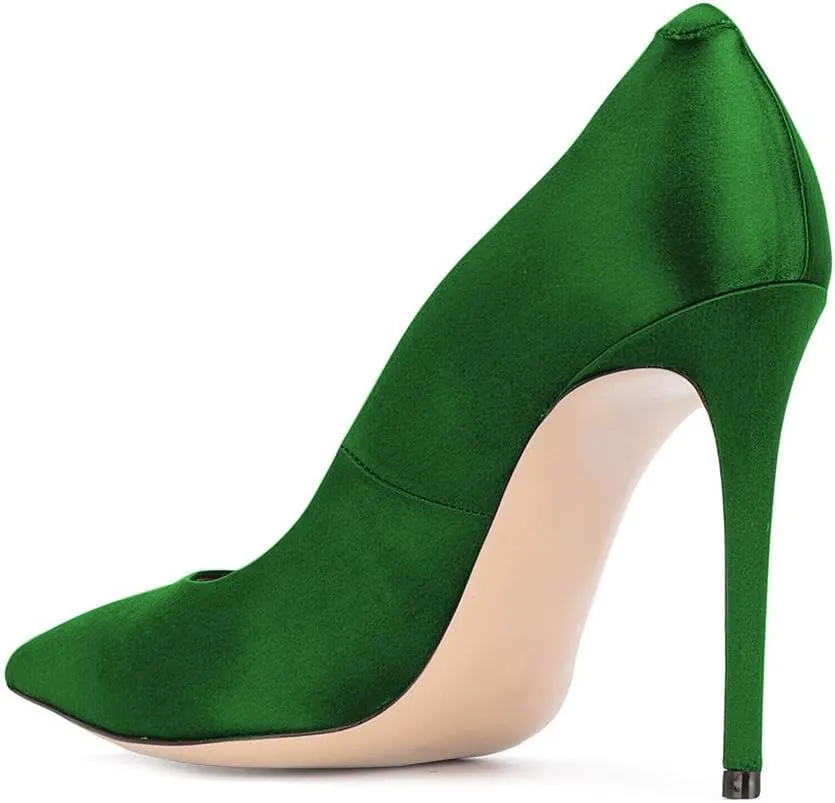 FSJ Women Elegant Satin High Heels Pumps Pointed Toe Stilettos Slip On Formal Shoes Size 4-15 US