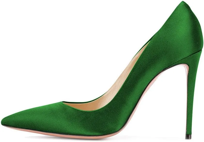 FSJ Women Elegant Satin High Heels Pumps Pointed Toe Stilettos Slip On Formal Shoes Size 4-15 US