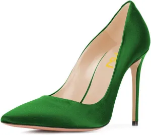 FSJ Women Elegant Satin High Heels Pumps Pointed Toe Stilettos Slip On Formal Shoes Size 4-15 US