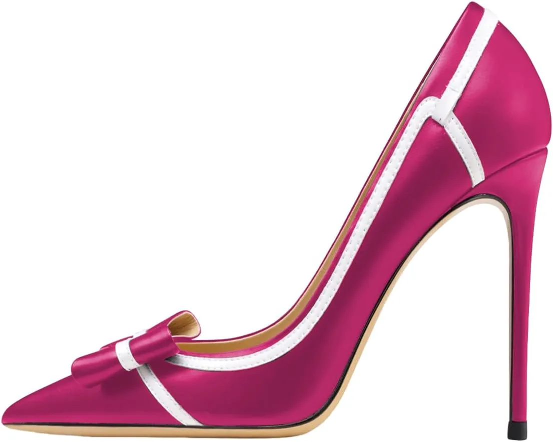 FSJ Women High Heel Pumps Stripes Bowtie Pointed Toe Elegant Stiletto Slip On Evening Party Dress Shoes Size 4-15 US