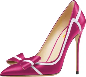 FSJ Women High Heel Pumps Stripes Bowtie Pointed Toe Elegant Stiletto Slip On Evening Party Dress Shoes Size 4-15 US