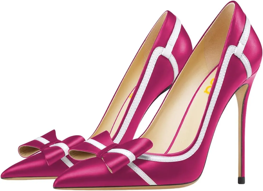 FSJ Women High Heel Pumps Stripes Bowtie Pointed Toe Elegant Stiletto Slip On Evening Party Dress Shoes Size 4-15 US