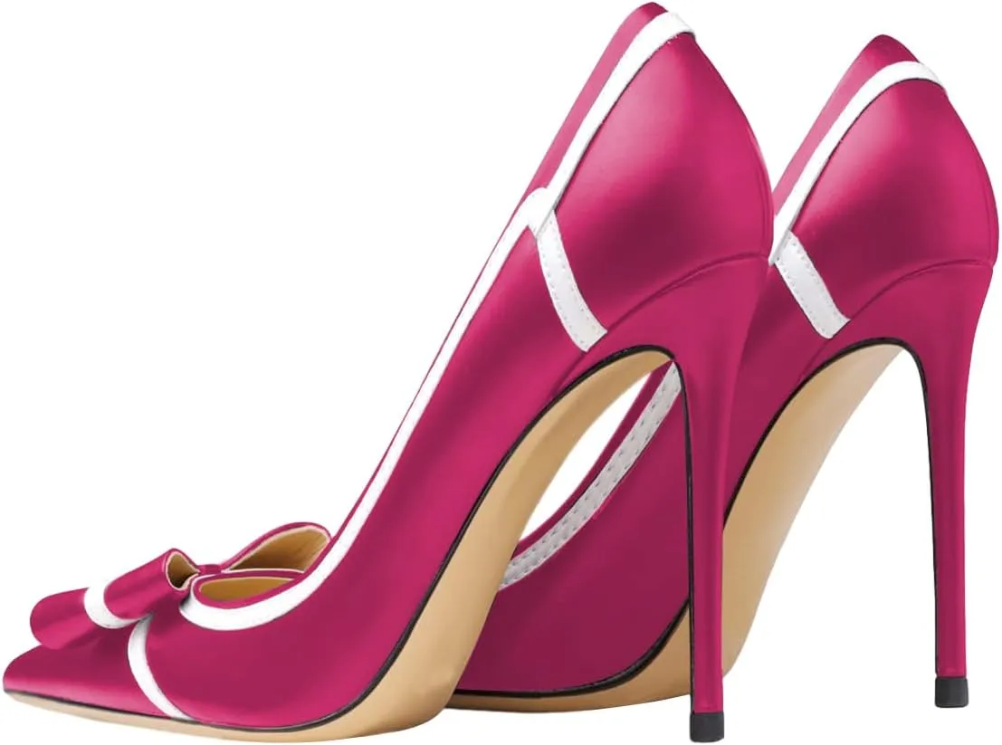FSJ Women High Heel Pumps Stripes Bowtie Pointed Toe Elegant Stiletto Slip On Evening Party Dress Shoes Size 4-15 US