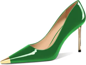 FSJ Women Metal Cap Pointed Toe High Heel Pumps Sexy Gold Stiletto Elegant Slip On Office Lady Wedding Party Dress Shoes Size 4-15 US