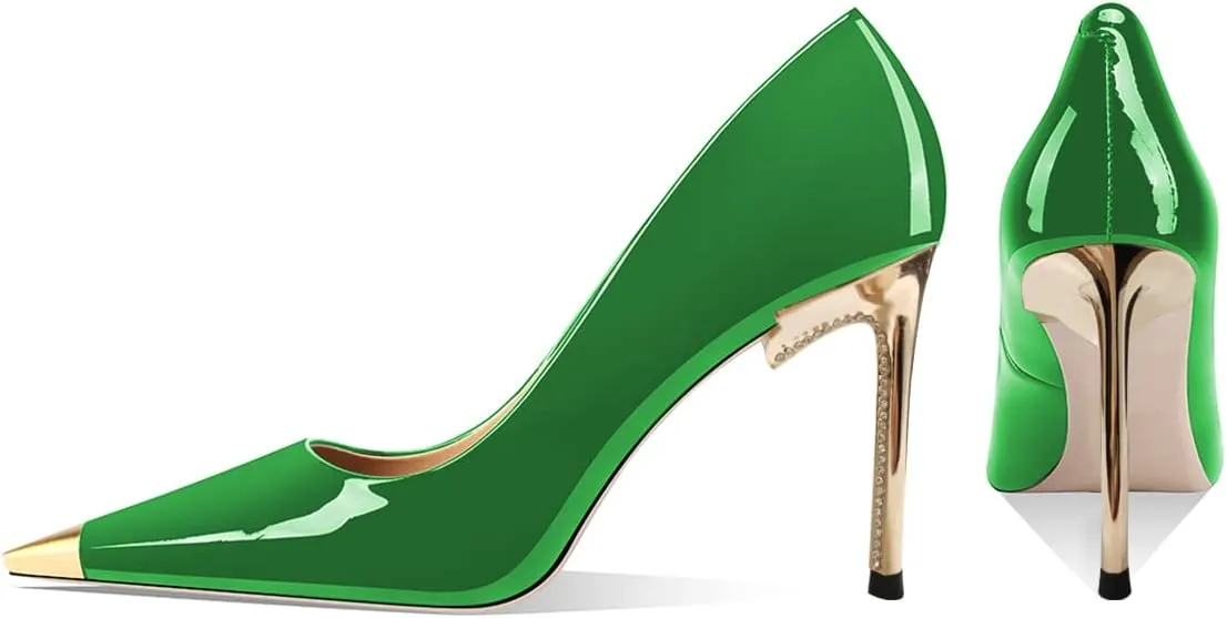 FSJ Women Metal Cap Pointed Toe High Heel Pumps Sexy Gold Stiletto Elegant Slip On Office Lady Wedding Party Dress Shoes Size 4-15 US