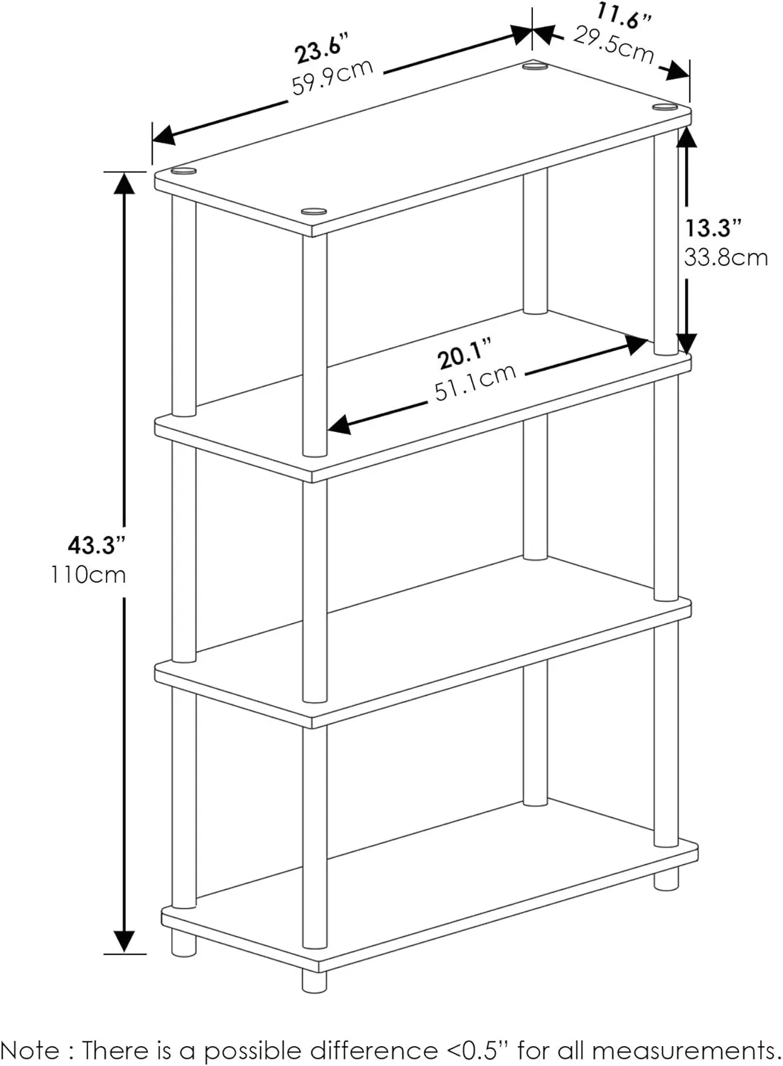 Furinno (99557LC/BK) Turn-N-Tube 4-Tier Multipurpose Shelf Display Rack - Light Cherry/Black