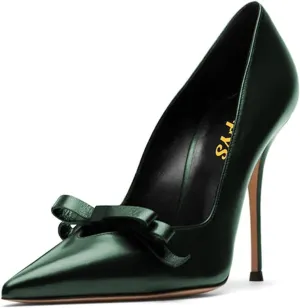 FYS Women's Bow Pointed Toe Pumps Slip on Stiletto High Heels Elegant Party Prom Eveing Shoes Size 4-16 US