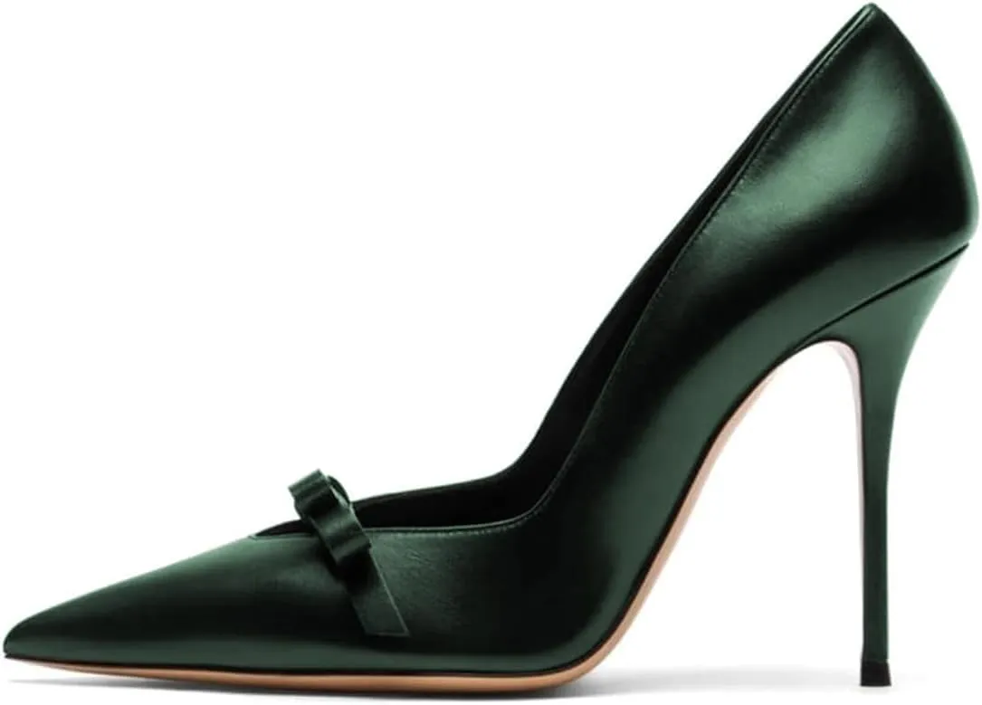 FYS Women's Bow Pointed Toe Pumps Slip on Stiletto High Heels Elegant Party Prom Eveing Shoes Size 4-16 US