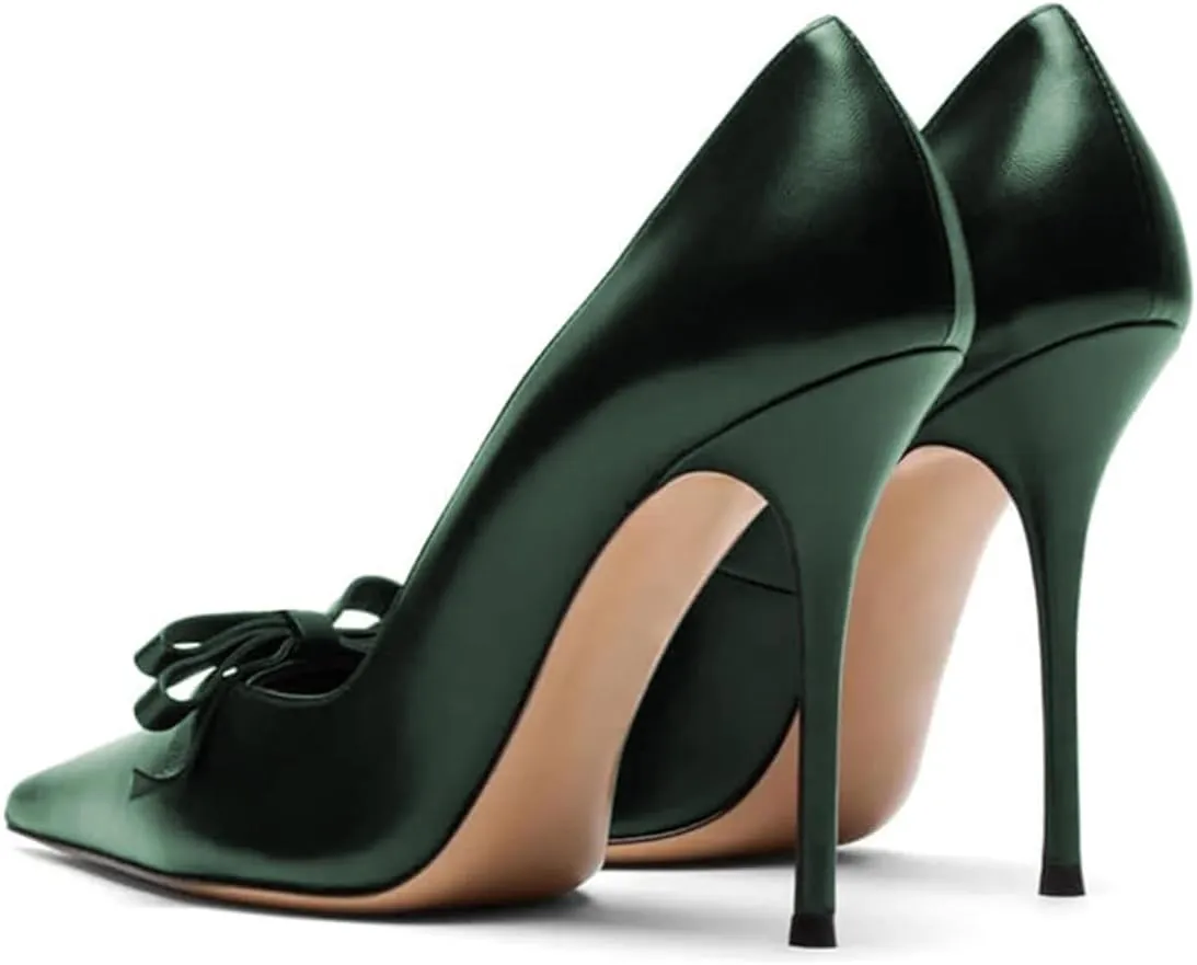 FYS Women's Bow Pointed Toe Pumps Slip on Stiletto High Heels Elegant Party Prom Eveing Shoes Size 4-16 US