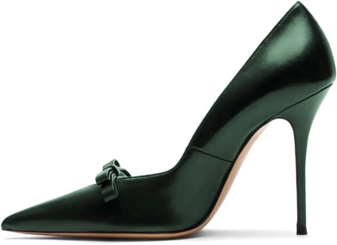 FYS Women's Bow Pointed Toe Pumps Slip on Stiletto High Heels Elegant Party Prom Eveing Shoes Size 4-16 US