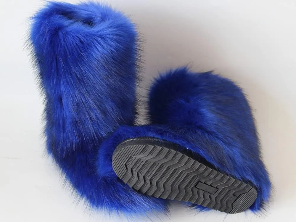 Gegefur Women's Faux fur Boot Furry Fluffy Short Snow Boot Mid-Calf Boots Warm Comfortable Outdoor Flat Shoes
