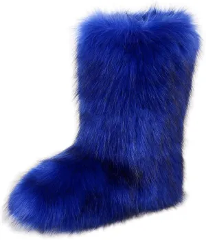 Gegefur Women's Faux fur Boot Furry Fluffy Short Snow Boot Mid-Calf Boots Warm Comfortable Outdoor Flat Shoes