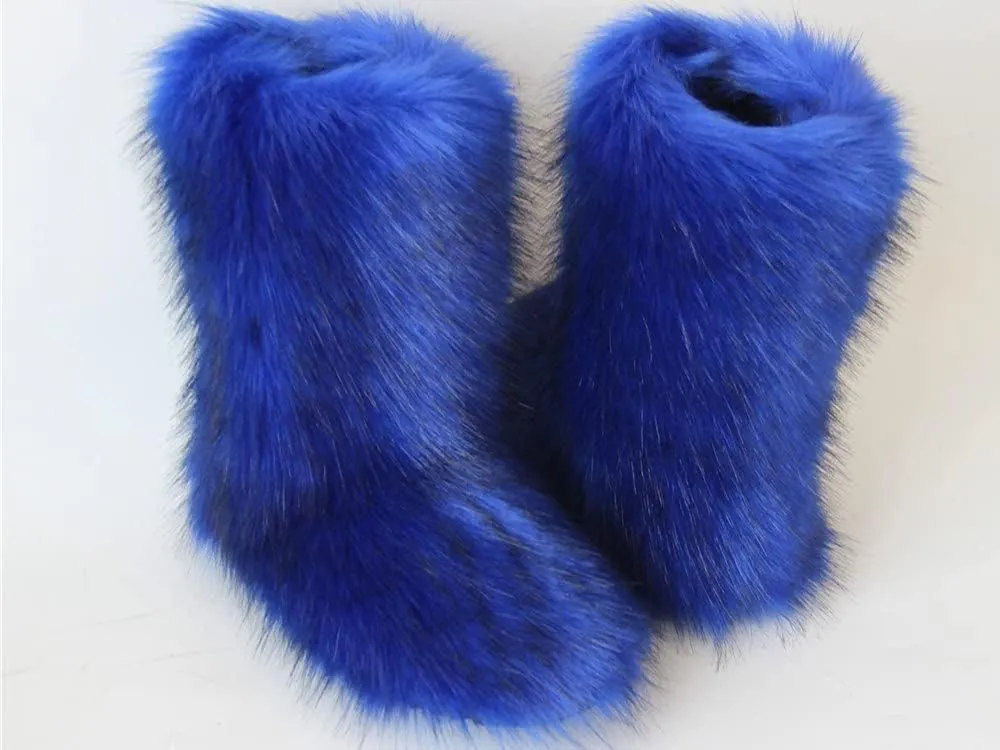 Gegefur Women's Faux fur Boot Furry Fluffy Short Snow Boot Mid-Calf Boots Warm Comfortable Outdoor Flat Shoes